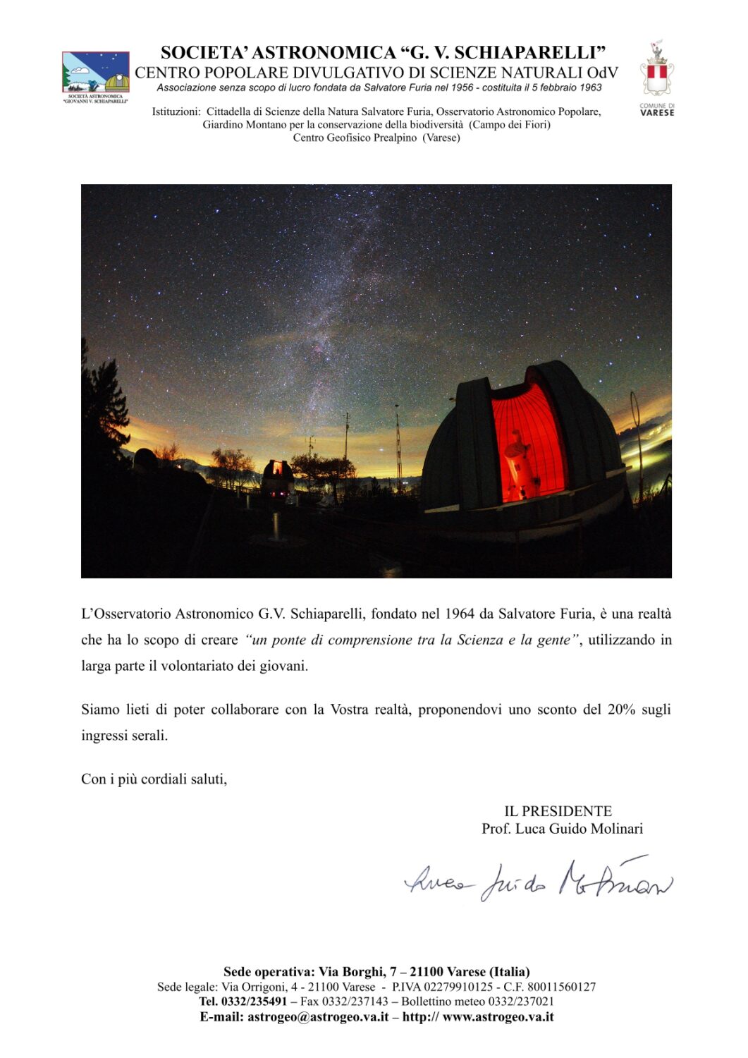 OSSERVATORIO ASTRONOMICO “G. V. SCHIAPARELLI” – CAMPO DEI FIORI – VARESE