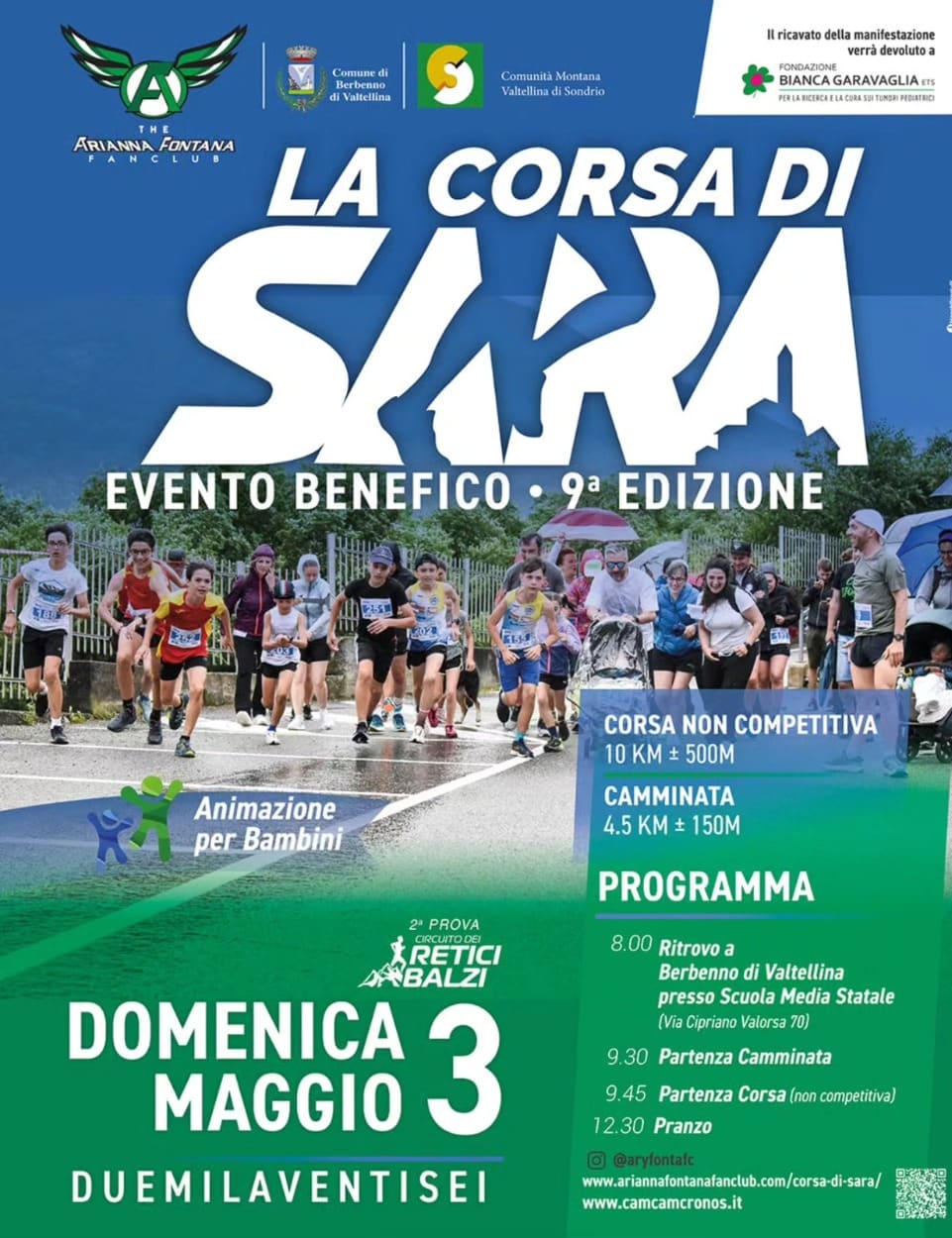 LA CORSA DI SARA - EVENTO BENEFICO 9° EDIZIONE - BERBENNO DI VALTELLINA - DOMENICA 3 MAGGIO 2026 1 Corsa di Sara Volantino