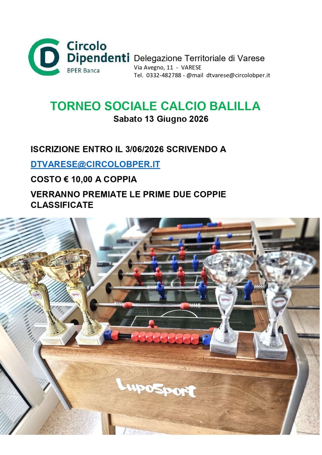 DT VARESE – RESOCONTO 1° TORNEO SOCIALE DI CALCIO BALILLA