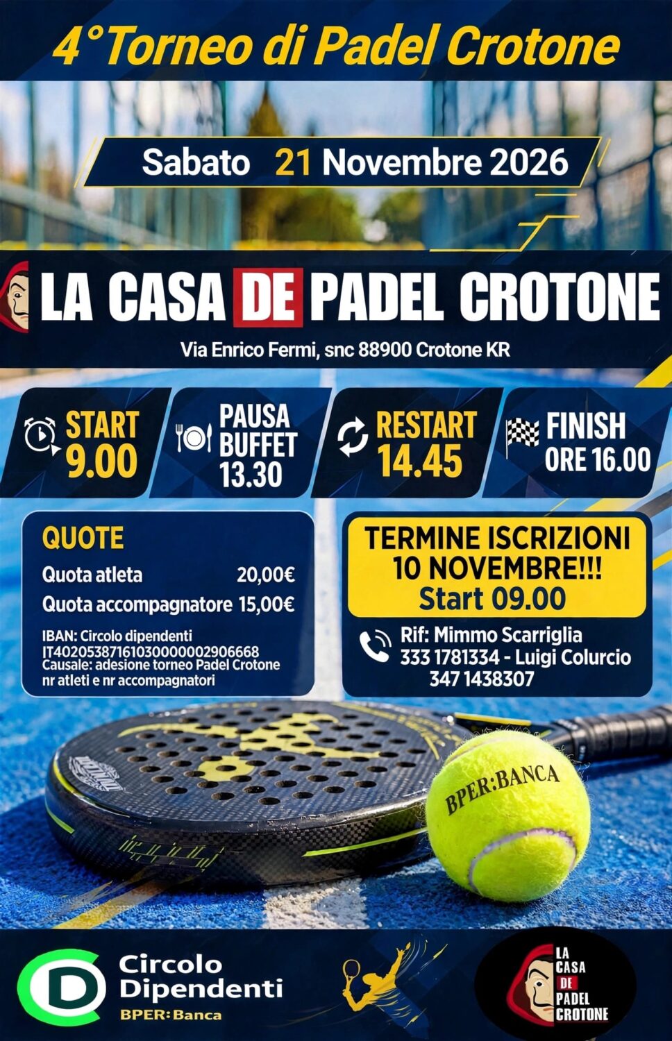 4° Torneo di Padel Crotone – Sabato 21 Novembre 2026 –