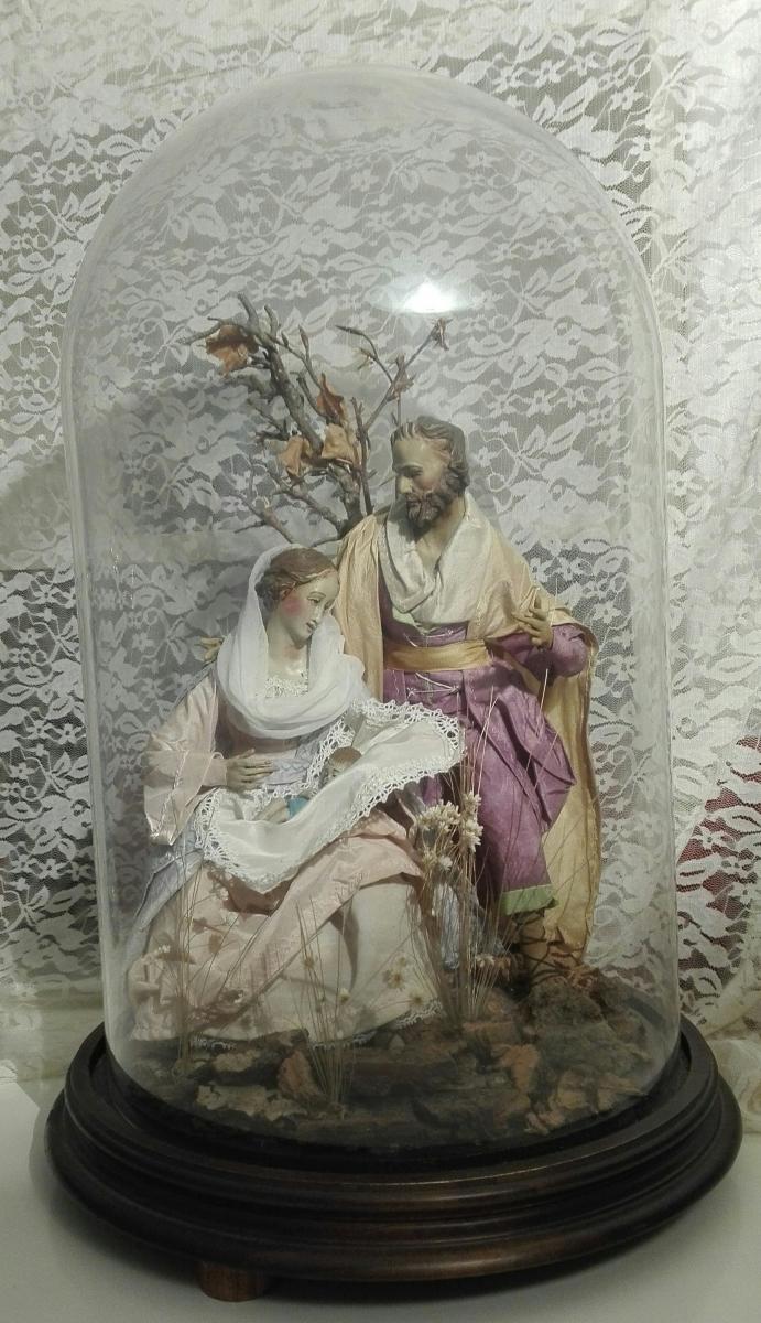 2007 natività stile 700 napoletana seta  h.30 base d. 25 vetro h. 40
