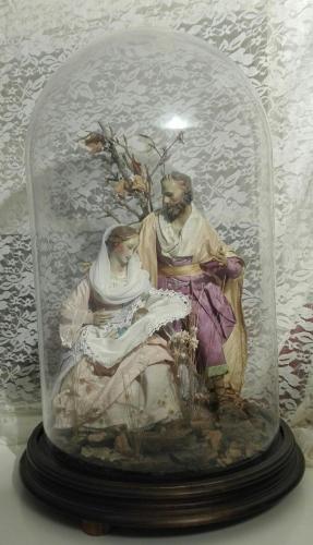 2007 natività stile 700 napoletana seta  h.30 base d. 25 vetro h. 40